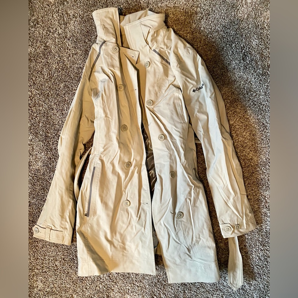 COLUMBIA - Soft Shell Trench Tan Omni-Heat Coat - Midi Length - Tall